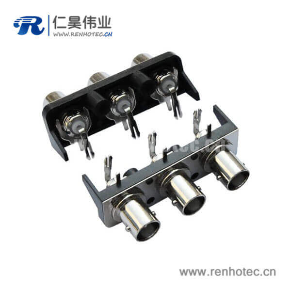 EB-001-0007 BNC插座1X3黑色塑胶外壳绝缘直式母头PCB板端