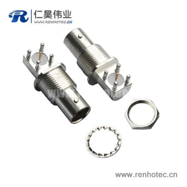 EB-001-0033 bnc接插件方头5引脚弯式射频同轴母头穿墙接PCB板端