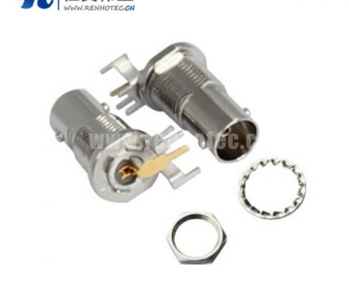 BNC接插件PCB板端弯式射频同轴穿墙锌合金