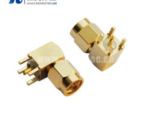 sma系列射频接插件弯式镀金方形5引脚pcb板