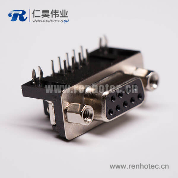 14 9pin D-sub母座弯头黑胶接插件穿孔接PCB板