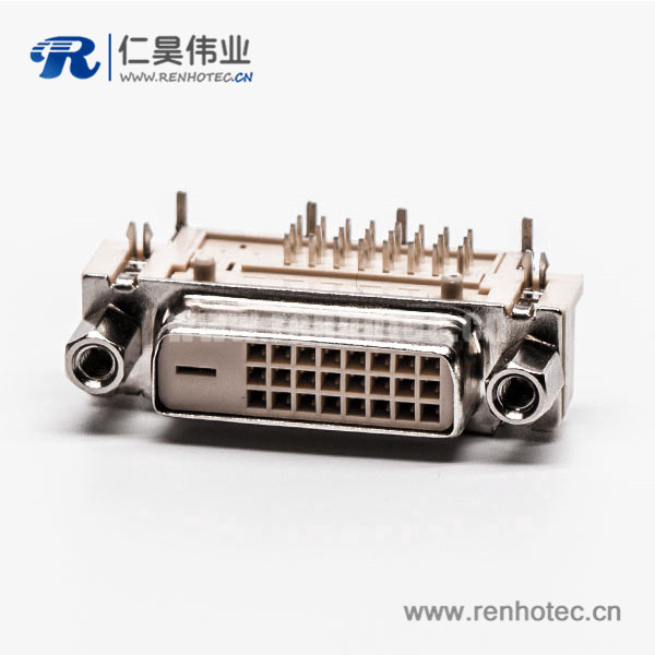 dvi弯座24+1d型接插件母头带螺母带鱼叉接PCB板