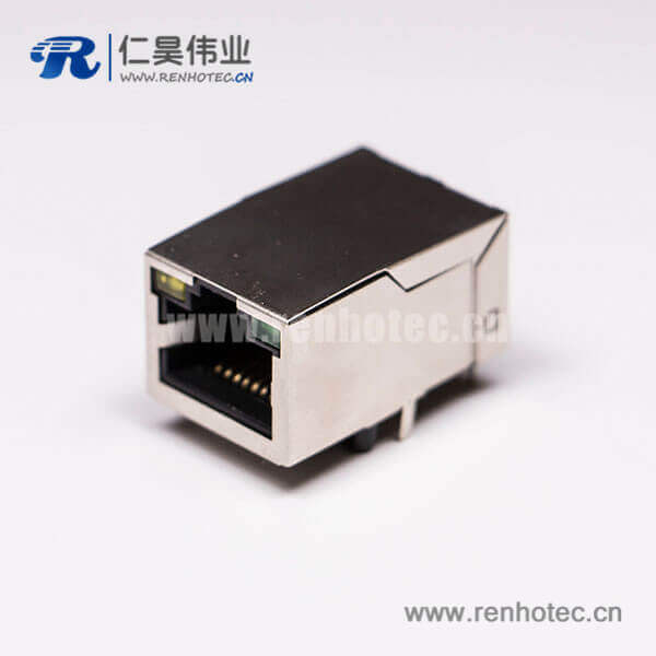 rj45单口网线接口8P8C 带灯带屏蔽接PCB板