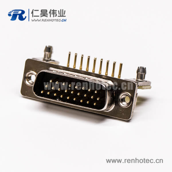 55 db26三排公头弯式金属支架铆锁插孔接PCB板式高密度接插件