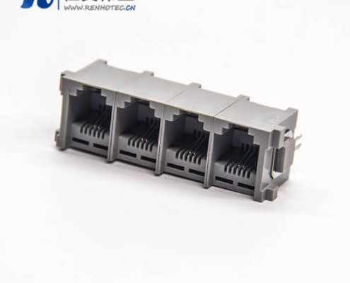 rj11座6P2C接插件1x4插板式接PCB板塑胶外壳