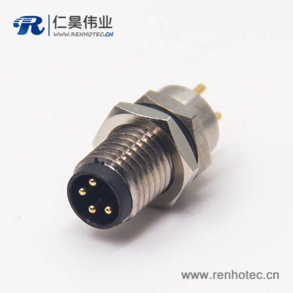 m8 pcb 接插件4pin直式公头前锁板防水插座焊线式 m8 pcb 接插件4pin直式公头前锁板防水插座焊线式