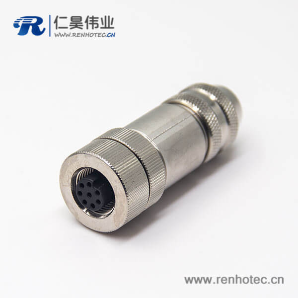 m12防水航空头8pin母头直式全金属接插件锁接A型编码 m12防水航空头8pin母头直式全金属接插件锁接A型编码