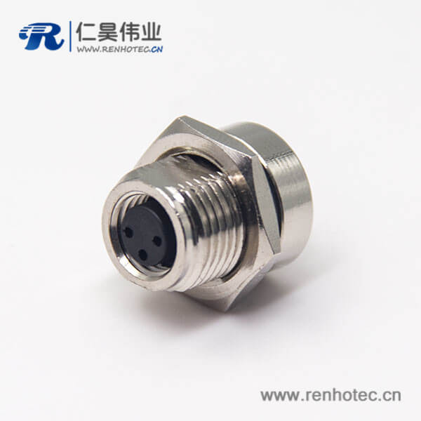 传感器m8接插件直式3pin母头插座前锁板防水接头PCB板安装 传感器m8接插件直式3pin母头插座前锁板防水接头PCB板安装