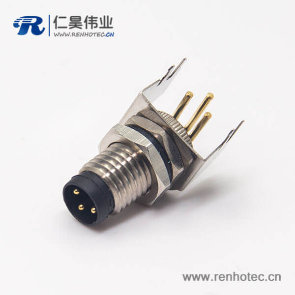 pcb板m8接头防水航空插座3pin带支架公头弯式前锁板面板安装穿孔式 pcb板m8接头防水航空插座3pin带支架公头弯式前锁板面板安装穿孔式
