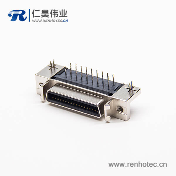 SCSI db接插件36pin弯式母头带鱼叉脚插PCB板铆锁连接 SCSI db接插件36pin弯式母头带鱼叉脚插PCB板铆锁连接