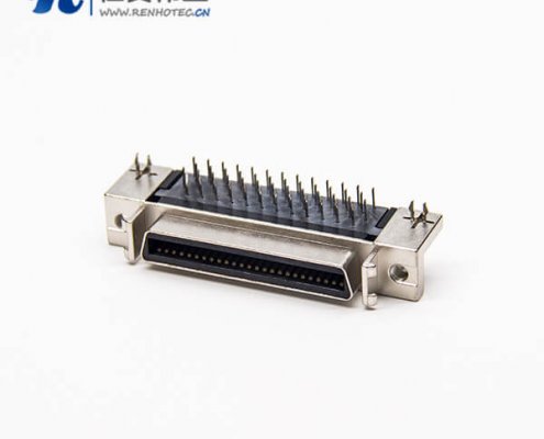SCSI接插件弯式母头50pin针铆锁连接插PCB板带鱼叉脚