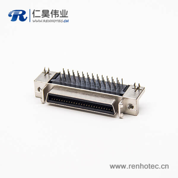 SCSI接插件弯式母头50pin针铆锁连接插PCB板带鱼叉脚 SCSI接插件弯式母头50pin针铆锁连接插PCB板带鱼叉脚