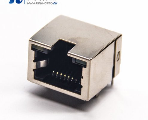 rj45网络接口+8p8c弯式母座插PCB板带灯带弹片