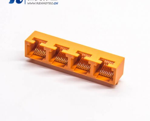 rj45?？?0度母头接插件橙色单排4端口8p8c弯插PCB板不带屏蔽