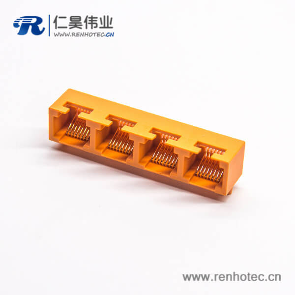rj45?？?0度母头接插件橙色单排4端口8p8c弯插PCB板不带屏蔽