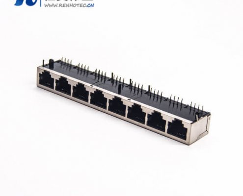 Rj45 8口网络插座弯式90度插PCB板带屏蔽模块