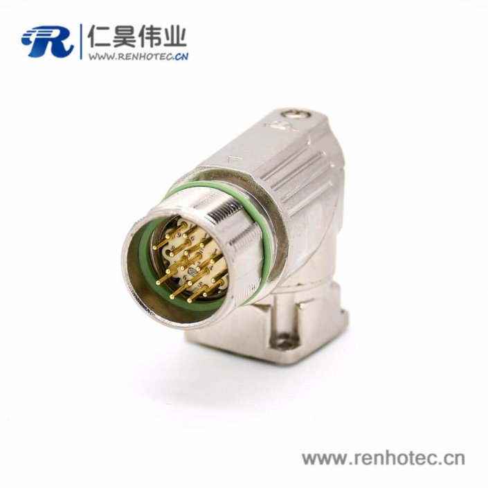 工业防水插座 16芯弯式公头四孔法兰接插件 工业防水插座 16芯弯式公头四孔法兰接插件