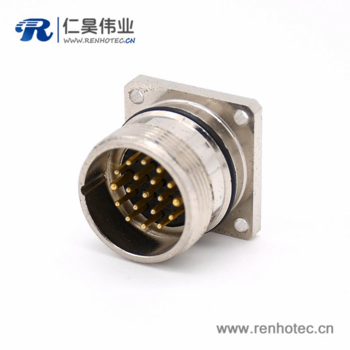 19芯插座 M623 直式接线方型四孔法兰公头接插件 19芯插座 M623 直式接线方型四孔法兰公头接插件
