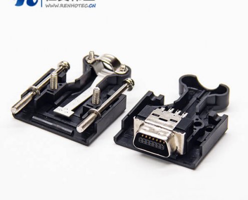 螺丝式SCSI接插件直式公头14pin黑色塑料壳