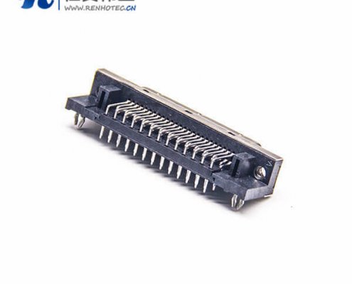 SCSI 插座HPCN型50芯母头弯式接插件插孔式PCB板安装