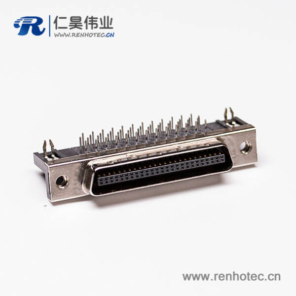 50针scsi接口90度弯角母头带鱼叉脚插孔接PCB板 50针scsi接口90度弯角母头带鱼叉脚插孔接PCB板