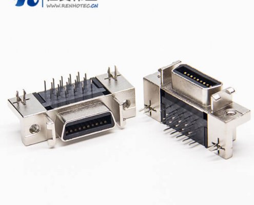 scsi母接插件20针90度铆锁式插PCB板带鱼叉脚