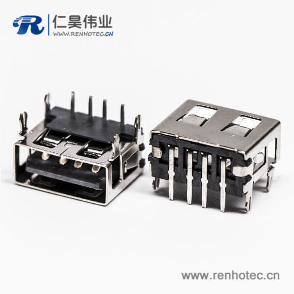 2.0usb弯母座封装黑色胶芯带鱼叉脚插板 2.0usb弯母座封装黑色胶芯带鱼叉脚插板