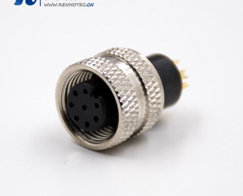 M12a型母头8芯直式注塑焊线式不带屏蔽组装接头传感器