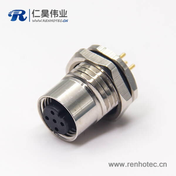 m12接插件pcb直式母头5芯前锁板航空防水插座 m12接插件pcb直式母头5芯前锁板航空防水插座