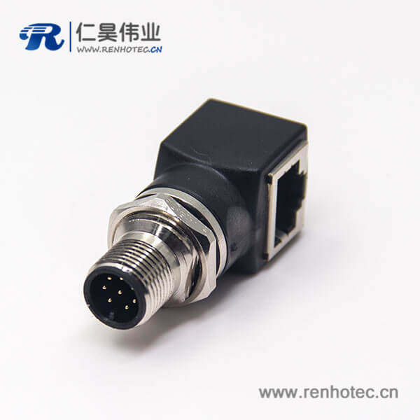 m12接插件转rj45弯式转接头8芯前锁板转RJ45网络接口m12公头 m12接插件转rj45弯式转接头8芯前锁板转RJ45网络接口m12公头
