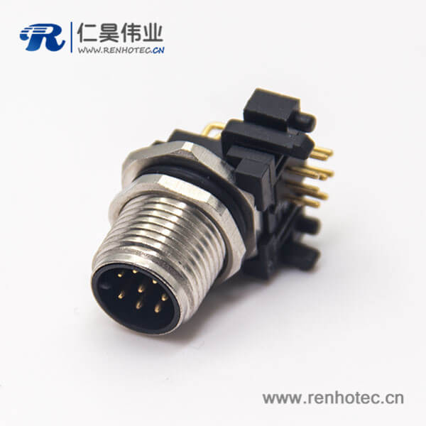 m12 8芯公头接插件插座螺纹前锁板弯式插PCB板防水传感器 m12 8芯公头接插件插座螺纹前锁板弯式插PCB板防水传感器
