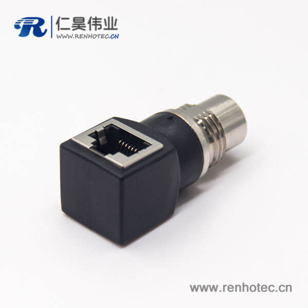 m12插座转rj45接插件m12A型母头转RJ45弯式插座 m12插座转rj45接插件m12A型母头转RJ45弯式插座