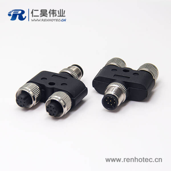 m12螺纹转接头一公转两母8pinY型 m12螺纹转接头一公转两母8pinY型