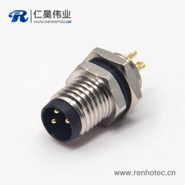 防水接头m8直式螺纹工业母头3pin焊线式前锁板面板安装防水插座 防水接头m8直式螺纹工业母头3pin焊线式前锁板面板安装防水插座