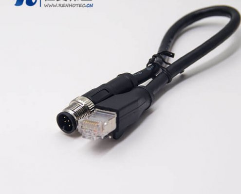 m12转rj45 8芯不带屏蔽m12公头A型转RJ45水晶头组装电缆 1M AWG24