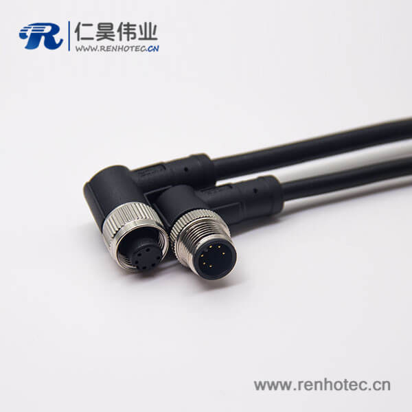 m12电缆弯公头6芯母头对公头不带屏蔽A型直式防水1M AWG24 m12电缆弯公头6芯母头对公头不带屏蔽A型直式防水1M AWG24