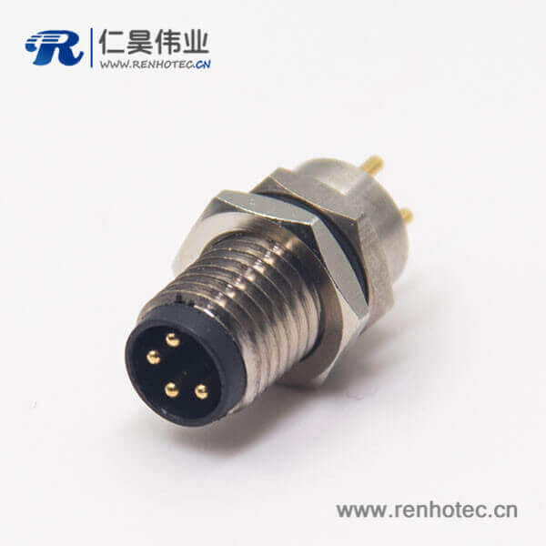m8 pcb 接插件4pin直式公头前锁板焊线式防水插座 m8 pcb 接插件4pin直式公头前锁板焊线式防水插座