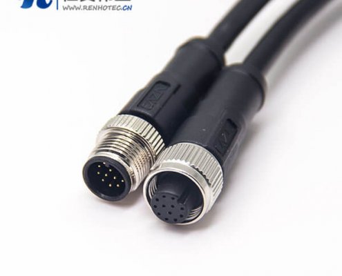 m12电缆接头A型180度公转母1M AWG2412芯传感器不带屏蔽