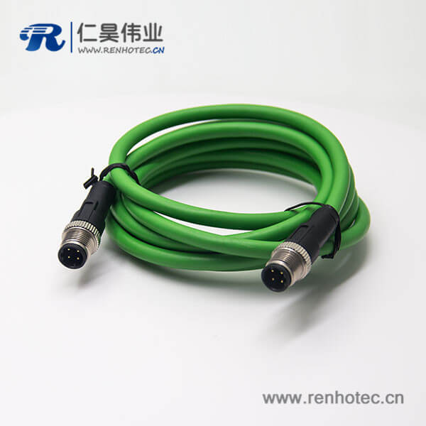 M12 d型4芯针型公头双边线不带屏蔽直式3M延长电缆AWG22 M12 d型4芯针型公头双边线不带屏蔽直式3M延长电缆AWG22