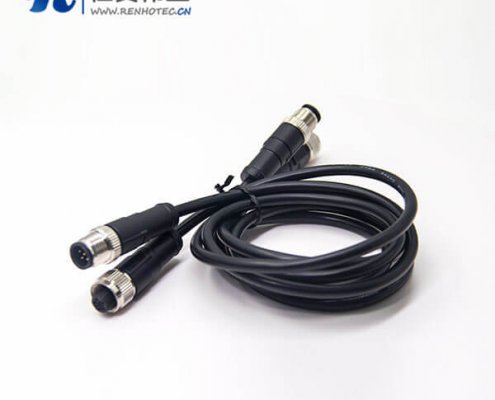 m12传感器电缆C扣5芯母头双边不带屏蔽工业防水传感器0.5M AWG22