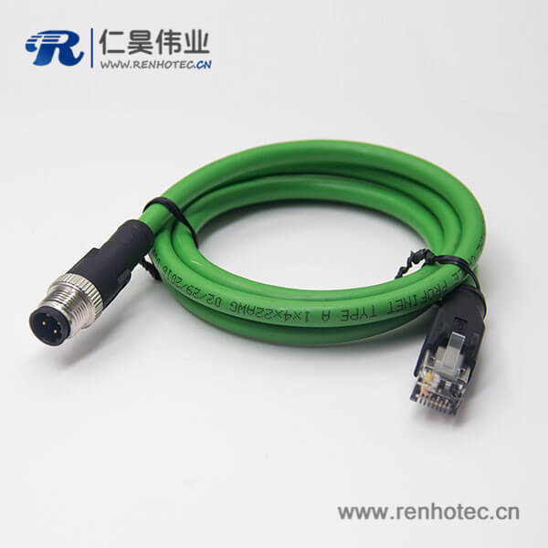 M12接头d型接头不带屏蔽4芯公头转RJ45水晶插头连线3米AWG22 M12接头d型接头不带屏蔽4芯公头转RJ45水晶插头连线3米AWG22