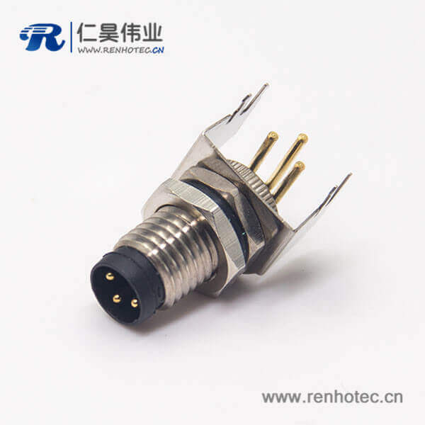 pcb板m8接头3pin带支架公头弯式前锁板面板安装穿孔式防水航空插座 pcb板m8接头3pin带支架公头弯式前锁板面板安装穿孔式防水航空插座