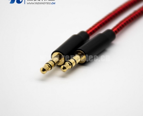 3.5mm插头公对公3极镀金耳机插头手机电脑音箱音频延长线中国红直式0.5米-3米
