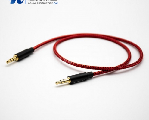3.5mm插头公对公3极镀金耳机插头手机电脑音箱音频延长线中国红直式0.5米-3米